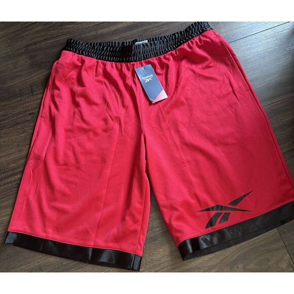 Reebok Men's Regular-Fit Logo-Print Mesh 10" Basketball Shorts Red Black S - Picture 4 of 8